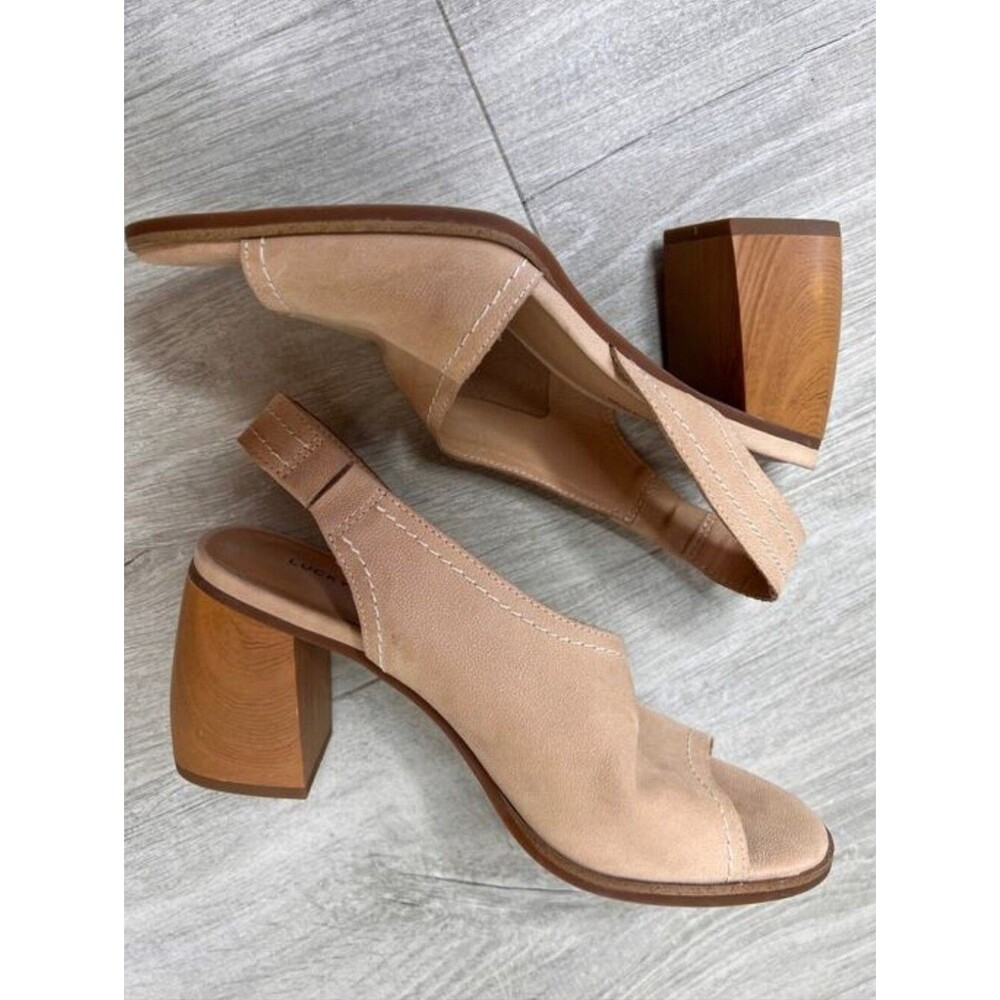 Lucky Brand Beige/Tan Slingback Block Heel Sandals